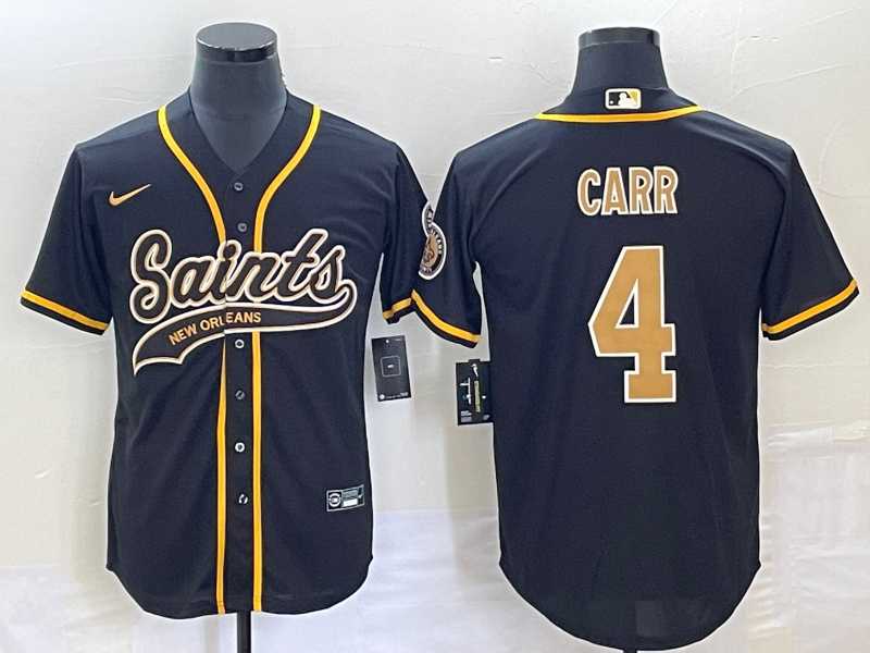 Mens New Orleans Saints #4 Derek Carr Black With Patch Cool Base Stitched Baseball Jersey